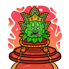 Cartoon Mascot Of Weed Bud With King Style.