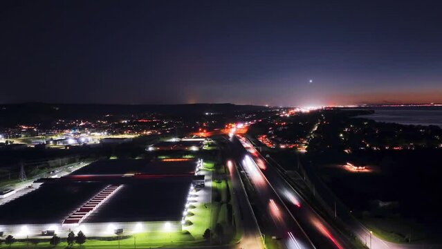 Highway time lapse / hyper lapse in Niagara region of Ontario, shows from a drone