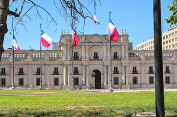 Presidential Moneda Palace in Santiago de Chile on blue sky