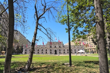 Presidential Moneda Palace in Santiago de Chile on blue sky