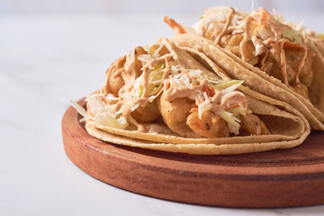 Fish and shrimp tacos, Baja California style seafood tacos