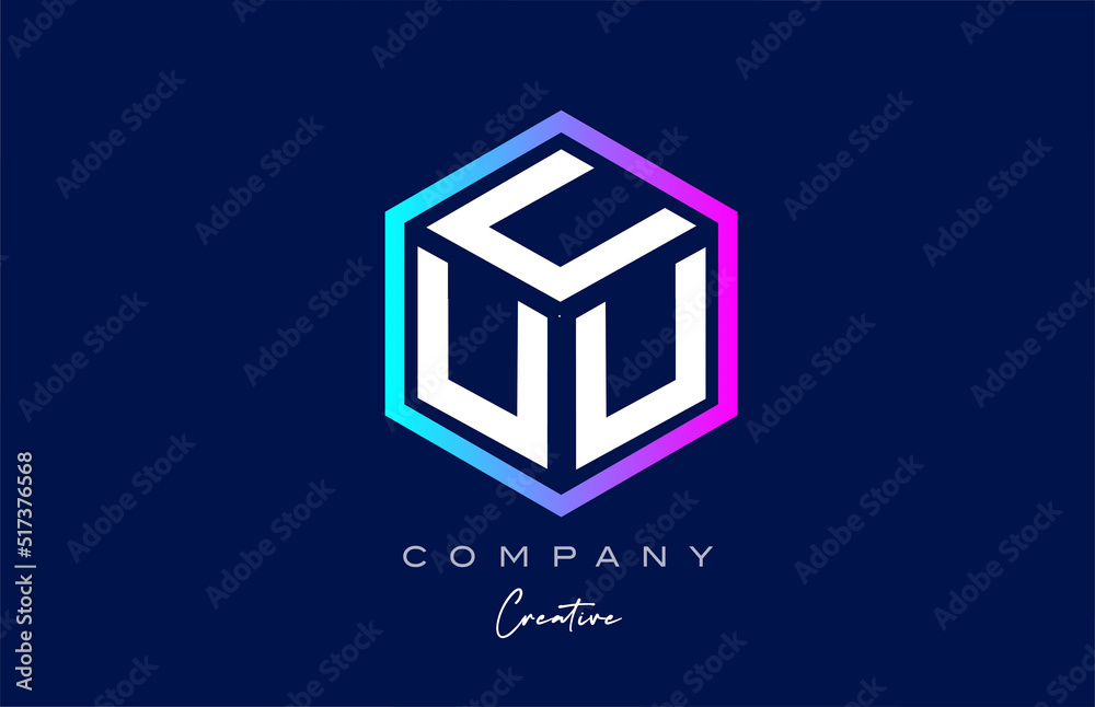Wall mural pink blue XXXXXXXXX three letter cube alphabet letter logo icon design with polygon design. Creative template for company and business - Wall murals