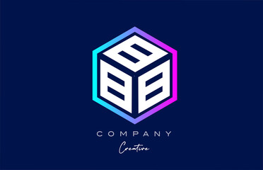 pink blue B three letter cube alphabet letter logo icon design with polygon design. Creative template for company and business