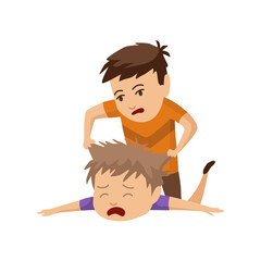 Kids bullying. Childish bullies or verbal and physical conflict between children. Bad child behavior, scared and strong angry children conflict, cartoon characters confrontation