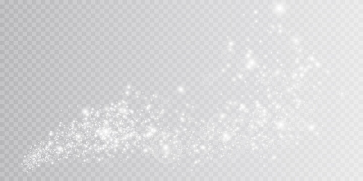 White Png Dust Light. Bokeh Light Lights Effect Background. Christmas Background Of Shining Dust Christmas Glowing Light Bokeh Confetti And Spark Overlay Texture For Your Design.