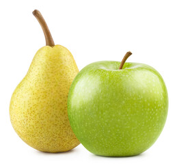 Delicious apple and pear fruits, isolated on white background