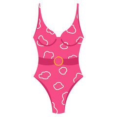 Pink female swimwear 80s style. Women's fashion swimsuit. Vector illustration isolated on a white background.