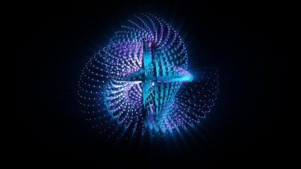 Abstract background 3D animation shiny futuristic object made of geometric elements transforms and rotates in space loop. Great for scientific, technological, industrial, futuristic, luxury, sci-fi il