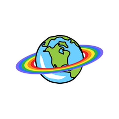 Planet Earth with planetary ring in LGBT style. Imaginary world inspired by Saturn and LGBT. Vector illustration.