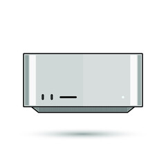 Mini computer with aluminium case. Professional desktop studio machine. Vector illustration.