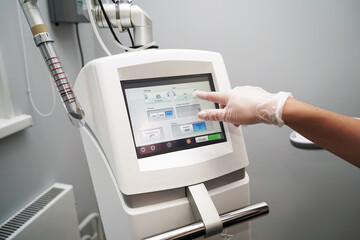 A modern laser device is ready for the antiaging gynecological procedures in a clinic