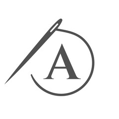 Letter A Tailor Logo, Needle and Thread Logotype for Garment, Embroider, Textile, Fashion, Cloth, Fabric