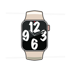 Smart watch with big flat display and silicone straps. Vector illustration.