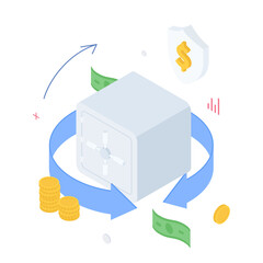Money, wallet, investment, cash, credit card, currency, safe, protect,  presentation, infographic, gold. Isometric vector illustration flat design isolated.