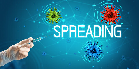 Syringe, medical injection in hand, coronavirus vaccine concept