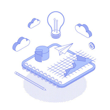 recommend clip art: Money, ux, ui, chart, graph, diagram, presentation, spreadsheet, economy, finance, technology. Isometric vector illustration flat design isolated. Outline, linear style, line art, editable stroke.