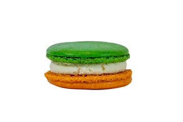 Macaroon: Delightful trio of macaron cookies. Each cookie is layered with a vibrant color scheme that draws the eye, offering a tempting treat.