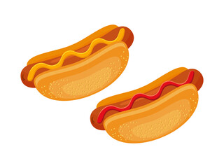 Hot Dog with mustard and ketchup icon set vector. Grilled sausage in a bun with mustard and ketchup icon vector isolated on a white background