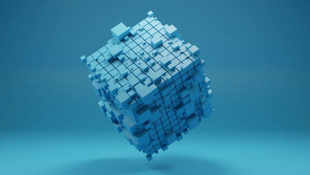 Big Cubic Data Block Made With Smaller Blue Cubes 3d Pixel Style Vector Illustration Stock Illustration video