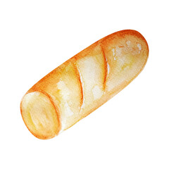 Baguette part baking watercolor isolated element. Template for decorating designs and illustrations.