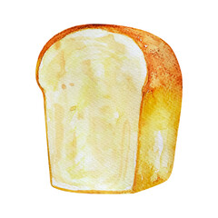 Baked bread piece watercolor isolated element. Template for decorating designs and illustrations.