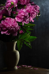 Pink Peony in the vase, on the table