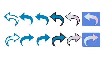 blue undo and redo arrow icon with different style. modern icon style