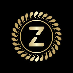  Initial Z Golden leaf and circle logo design vector. Golden beauty Z Logo and business symbol and alphabets vector design
