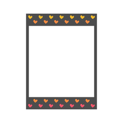 Cartoon cute retro instant photo frame. Modern design with black color base and heart pattern. Isolated on white background, flat design, vector, illustration, EPS10
