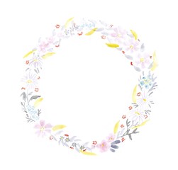 Watercolor floral circle hand paint pastel colors