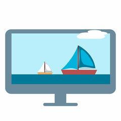 Sailing yacht. Sailing boat. Vector Illustration in cartoon style isolated on white background