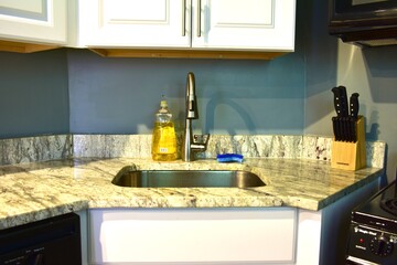 Modern kitchen interior with granite top