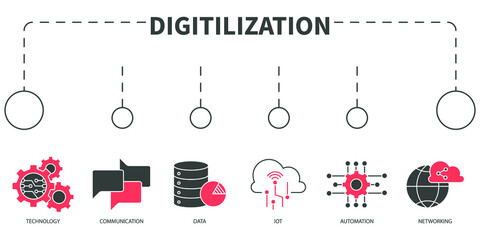 digitilization Vector Illustration concept. Banner with icons and keywords . digitilization symbol vector elements for infographic web