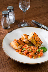 Slices of salmon tartare Served with Spicy Sauce