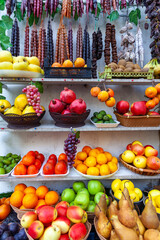 Various fruits for sale, outdoor market. Food