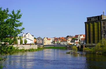 Obraz premium Bernburg an der Saale, Saxony-Anhalt. View of the city and the river Saale. 