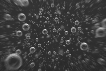 Dark oil with bubbles. Bubbles in liquid. Black and white. Oil concept. Oil business concept and petrol production