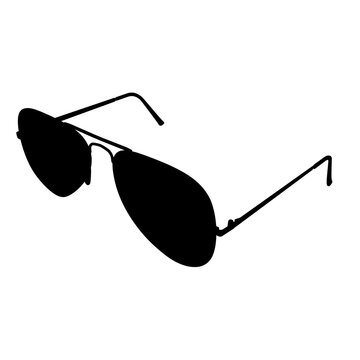 Aviator Sunglasses Silhouette. Black on White Background. Classic Aviators for Summer. Front Top Side View