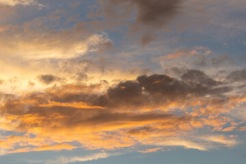 Monsoon clouds above the Sonoran Desert in the heat of summer. Heaven like, with heavenly fluffy, billowing, colorful cloudscapes high in the sky. Tucson, Arizona, USA.