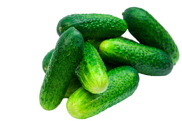 green cucumbers on a white background. ripe gherkins on a table. fresh vegetables on a light texture. the concept of growing cucumbers