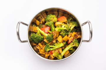 Indian style Broccoli And Aloo Poriyal or South Indian Broccoli And Potato Stir Fry vegetable recipe
