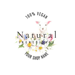 Animal cruelty free space logo symbol. Watercolor bunny spring flowers illustration,logo design rabbit. Not tested on animals. No animal testing. Go vegan. Organic. Animal sticker, logo, stamp, icon