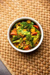 Indian style Broccoli And Aloo Poriyal or South Indian Broccoli And Potato Stir Fry vegetable recipe
