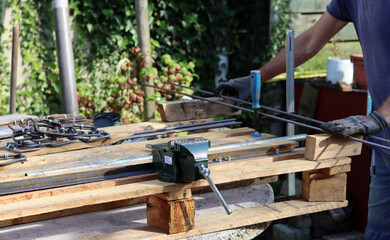 Construction worker equipment. Tools and instruments close up photo. 