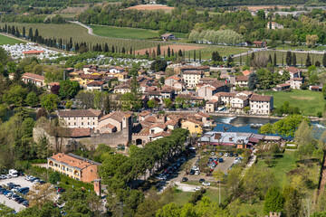 Aerial view of Borghetto sul Mincio, hamlet of Valleggio sul Mincio and one of the most beautiful...