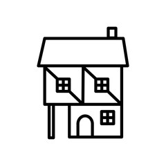 medieval two-story house - vector icon