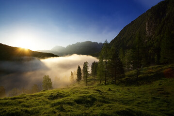 Alpenpanorama Sonnenaufgang mit Nebel