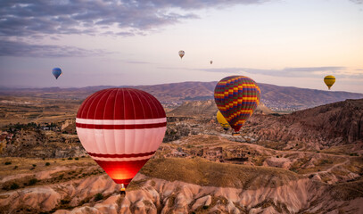 Colorful hot air balloon festival floating in Cappadocia, Turkey