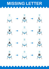 Missing letter with Florence Flask. Worksheet for kids