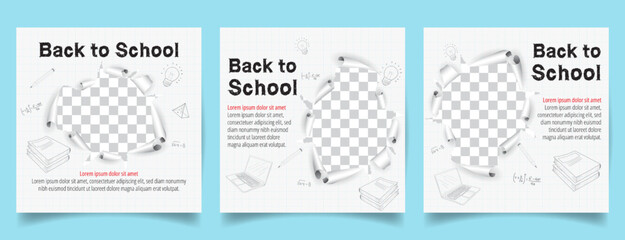 Fototapeta back to school social media post template set. Back to school admission promotion banner. obraz